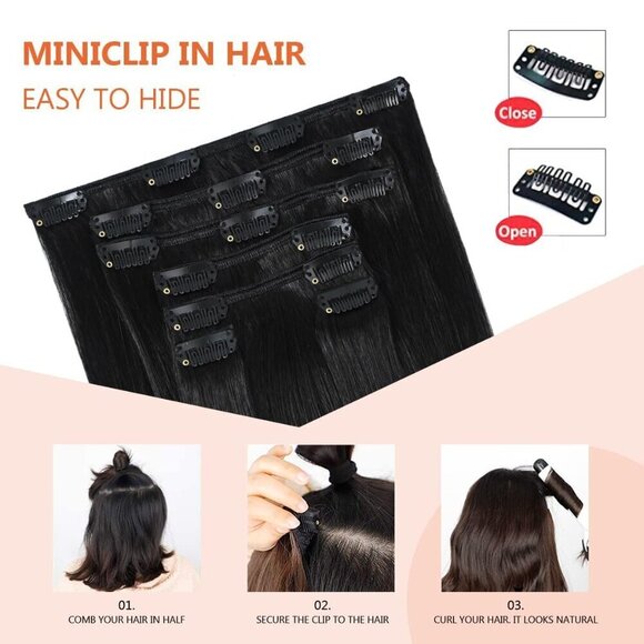 Black Human Hair Extensions Clip In 70g 22 Inches Straight Full Head